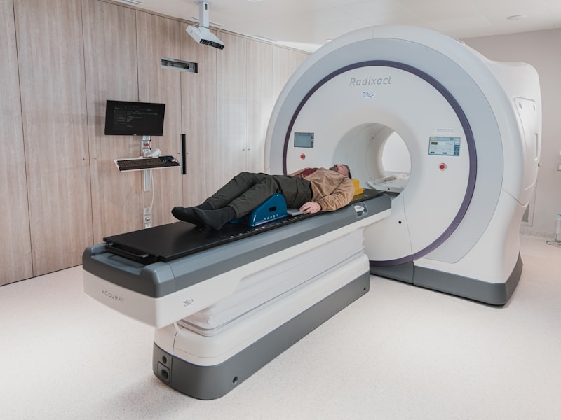 Patient positioned on a treatment couch for radiation therapy delivery